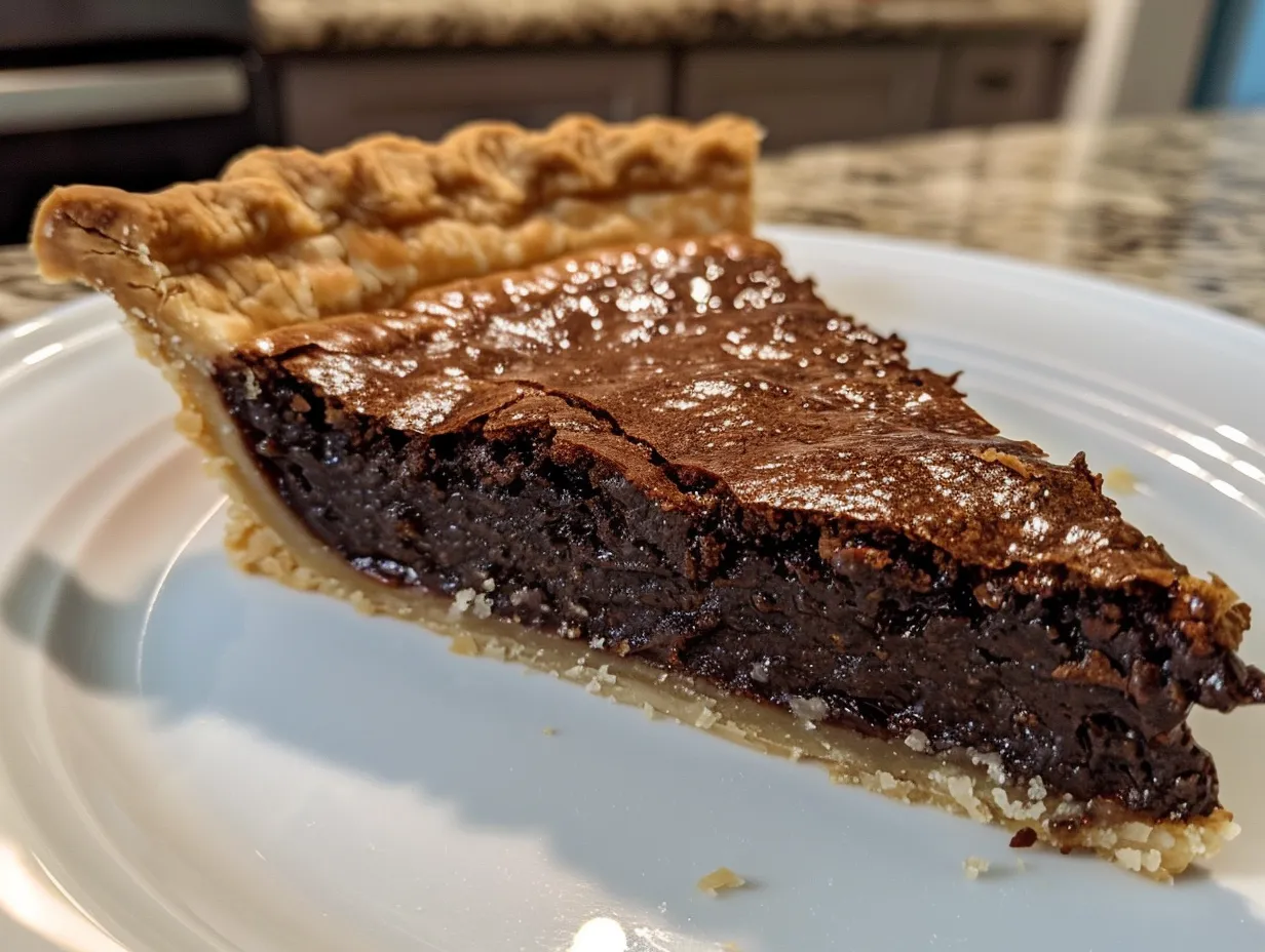 Rich Dark Chocolate Chess Pie on a Rustic Table