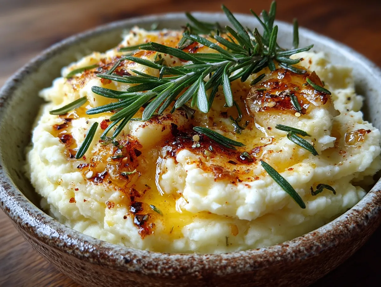 Rosemary Garlic Mashed Potatoes Appetizing Close-Up