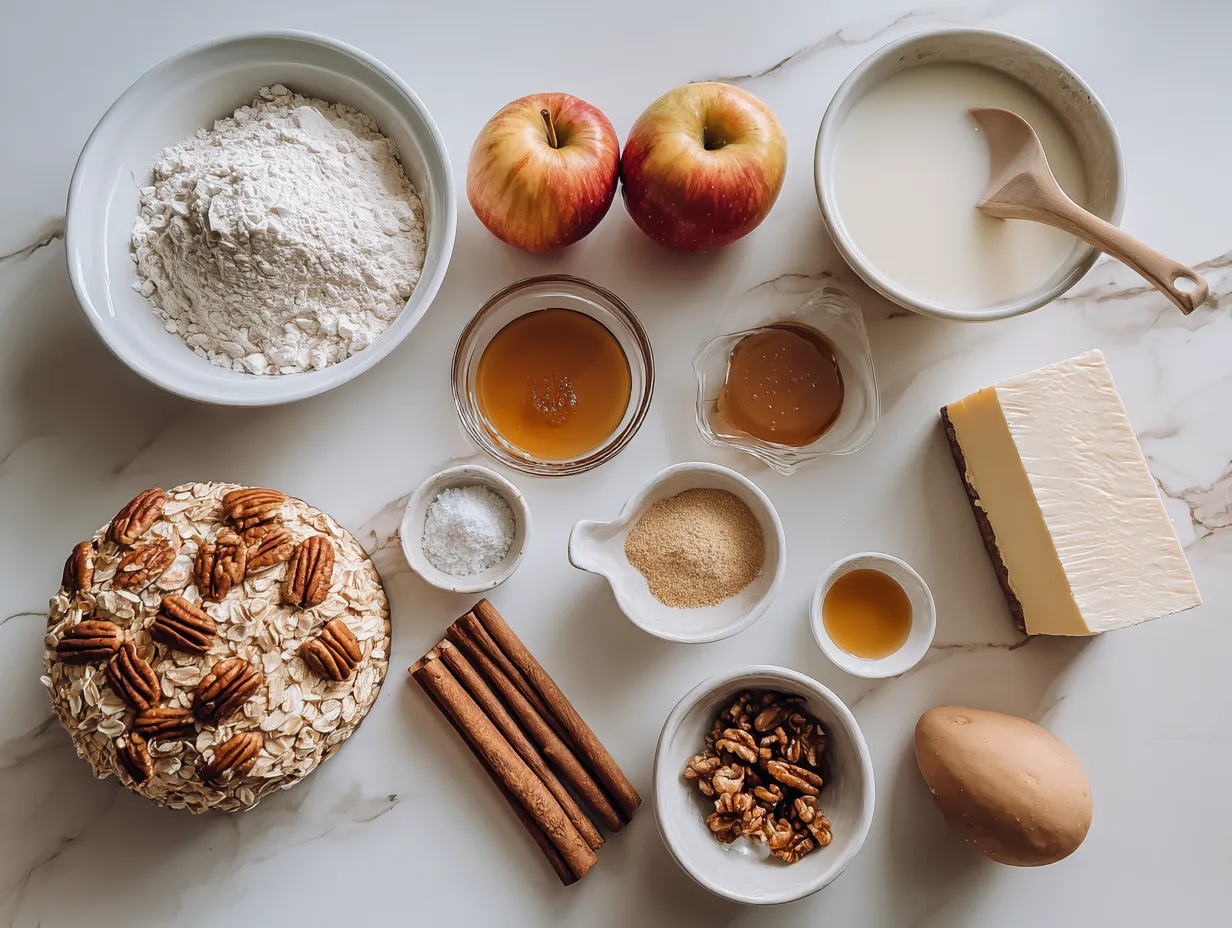 Ingredients for making salted caramel apple pie cheesecake