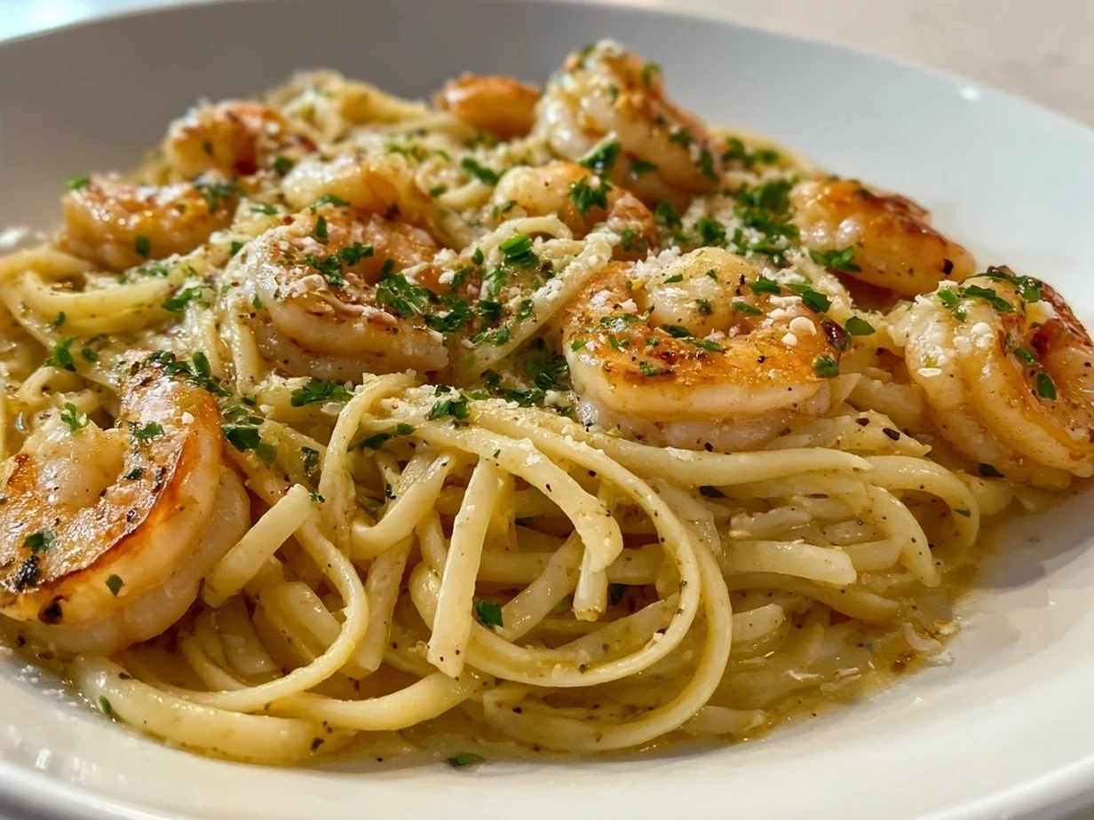 Finished shrimp linguine recipe dish