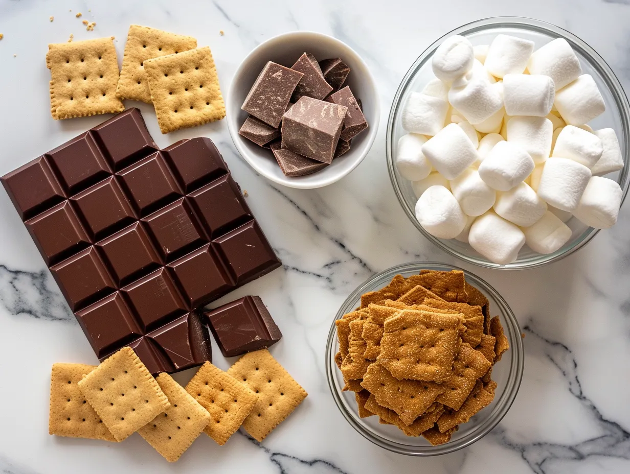 Ingredients for Smores Pie arranged on a table