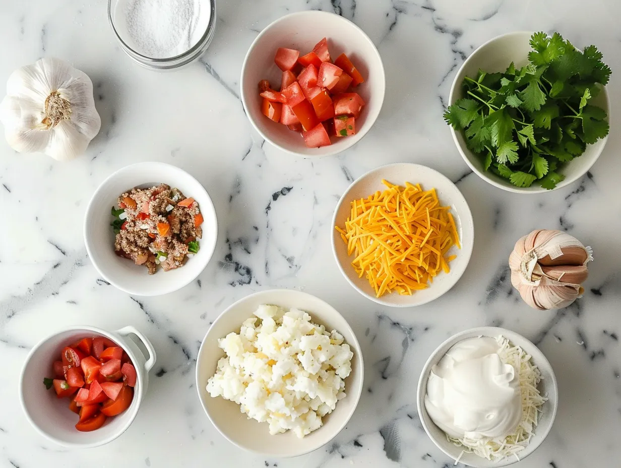 Ingredients for making Taco Hashbrown Casserole