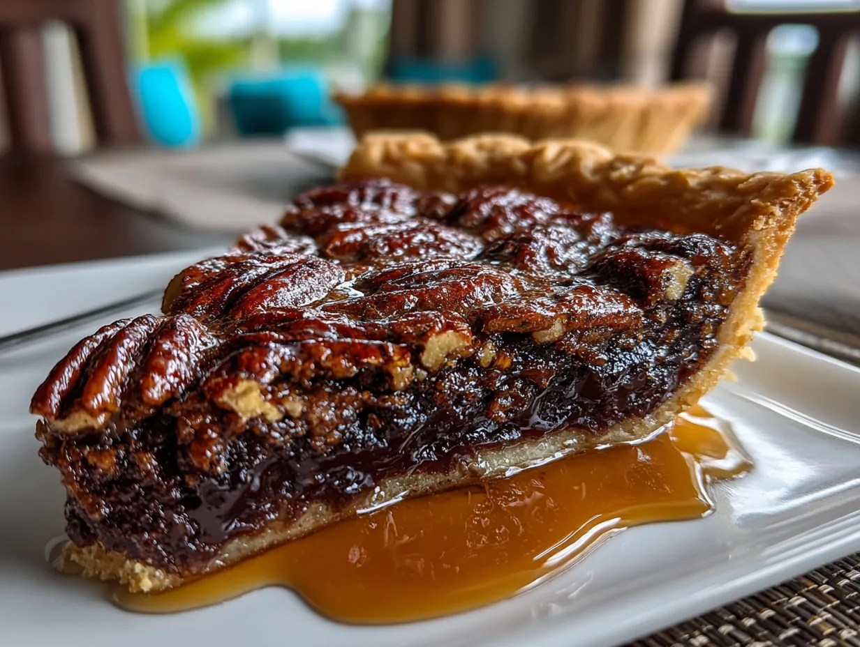 Texas Chocolate Pecan Pie Ready to Serve