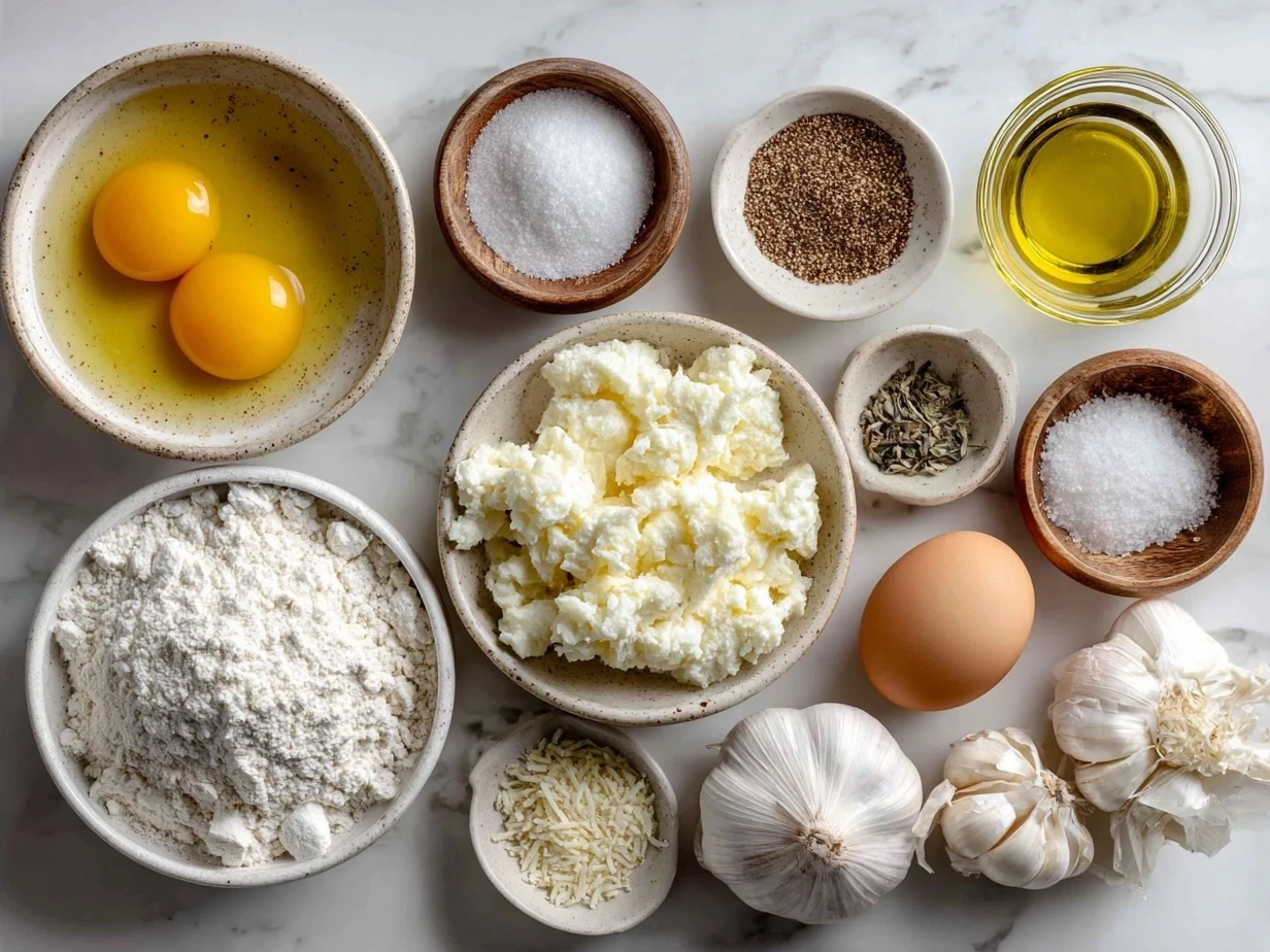 Ingredients for White Garlic Pizza Sauce including butter, garlic, flour, milk, cream, cheese and parsley