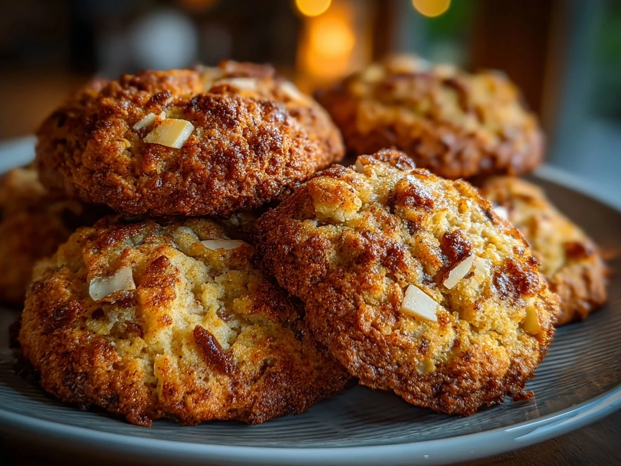 Finished Apple Cider Cookies arranged on a rustic wooden tray with cinnamon sticks and dried apple slices