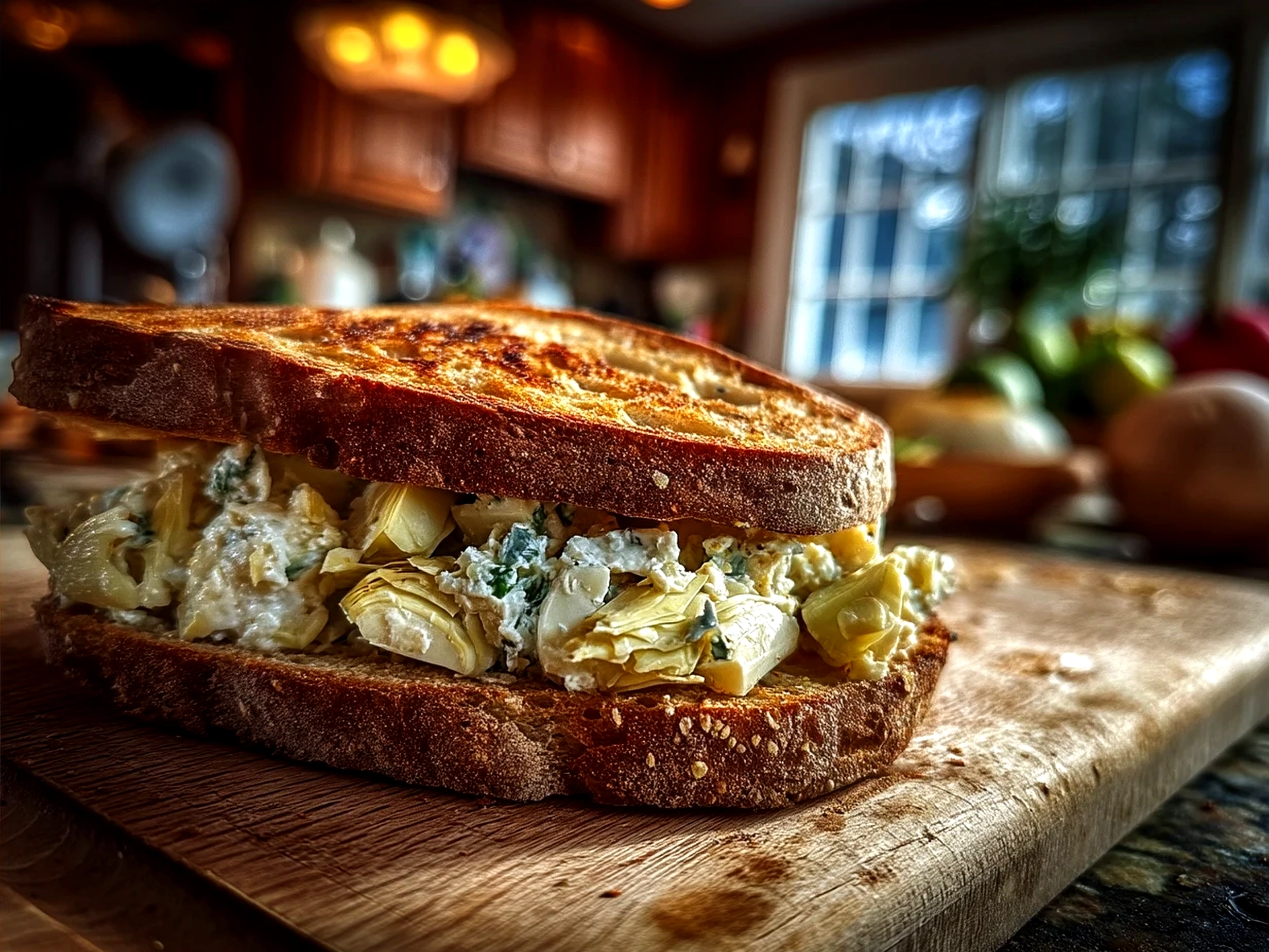 Deliciously plated Artichoke Sandwich ready to be served