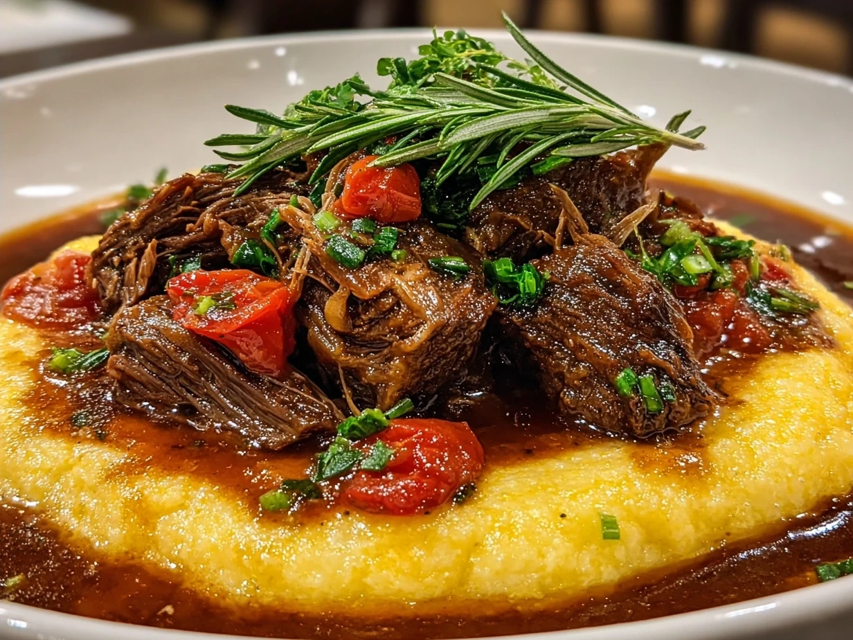 Serving Beef Short Rib Ragu with Creamy Parmesan Polenta