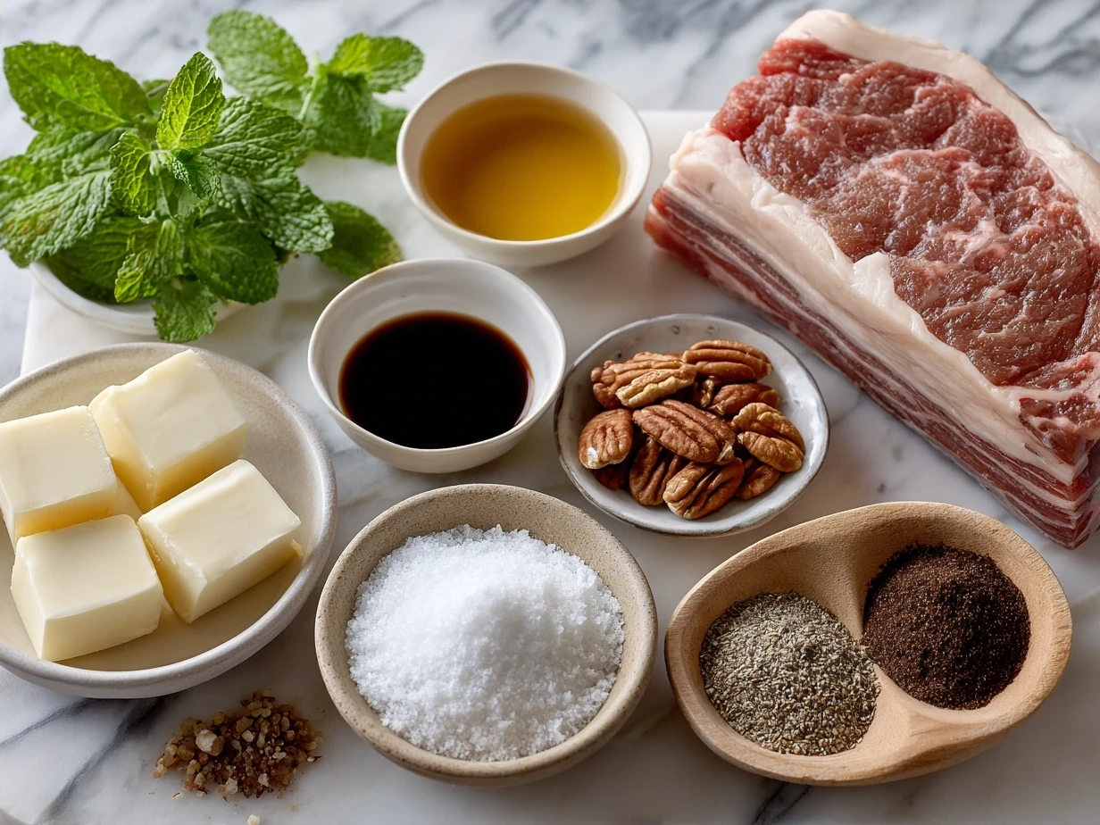 Ingredients for authentic Brazilian Mounjaro recipe including chicken, spices, and fresh herbs