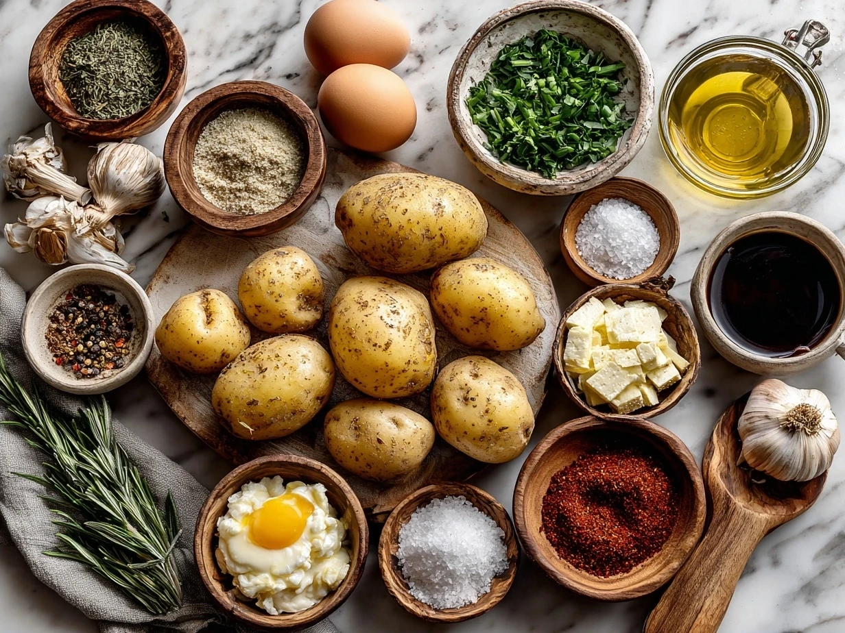 Ingredients for Cajun Potato Soup with smoked sausage, potatoes, onions, garlic, and spices