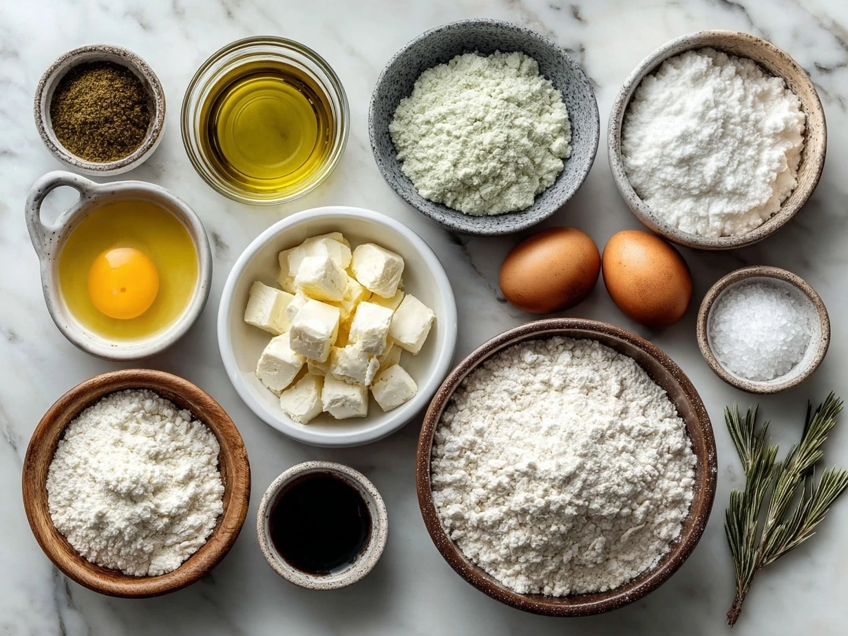 Fresh ingredients for chile relleno casserole including roasted poblano peppers, cheese, eggs, onions, and spices