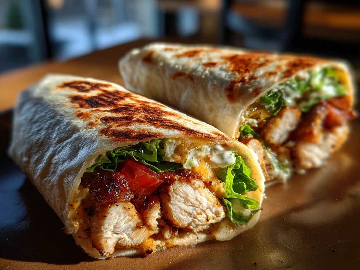 Chipotle Ranch Grilled Chicken Burrito served on a plate with fresh garnish