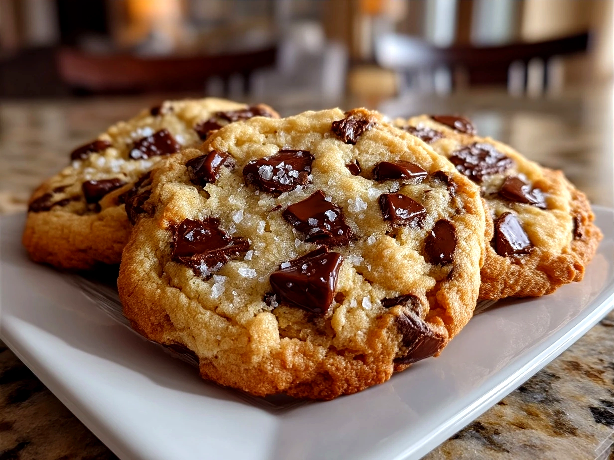 A plate of freshly baked classic chocolate chip cookies ready to enjoy