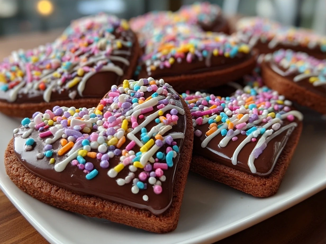 Beautifully arranged Chocolate Cut-Out Heart Cookies served on a plate