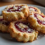 Close-up delicious homemade raspberry swirl shortbread cookies on white plate