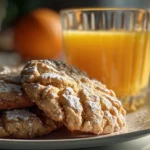Close-up of a stack of Christmas Cookies with Orange Juice