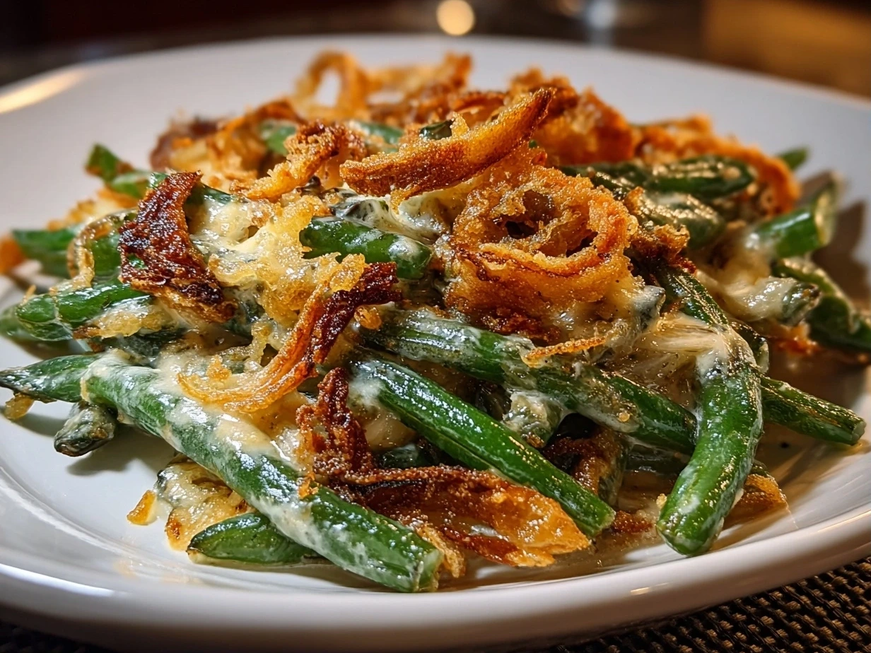 Close-up of delicious homemade green bean casserole