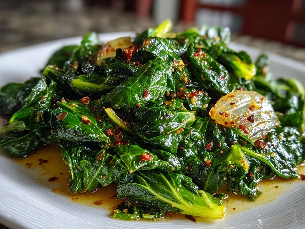 Close-up of Finished Mustard Greens