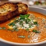 Close-up of Roasted Red Pepper Gouda Soup