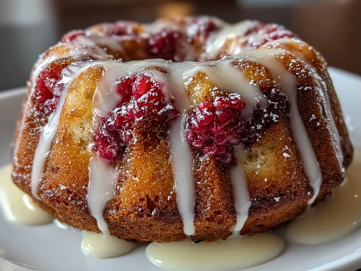 Close-up of White Chocolate Raspberry Bundt Cake