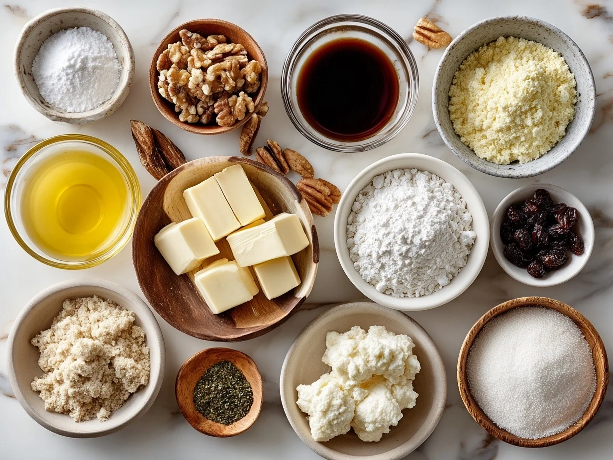 Ingredients for Cream Cheese Sausage Balls including sausage, cream cheese, cheddar cheese, and spices