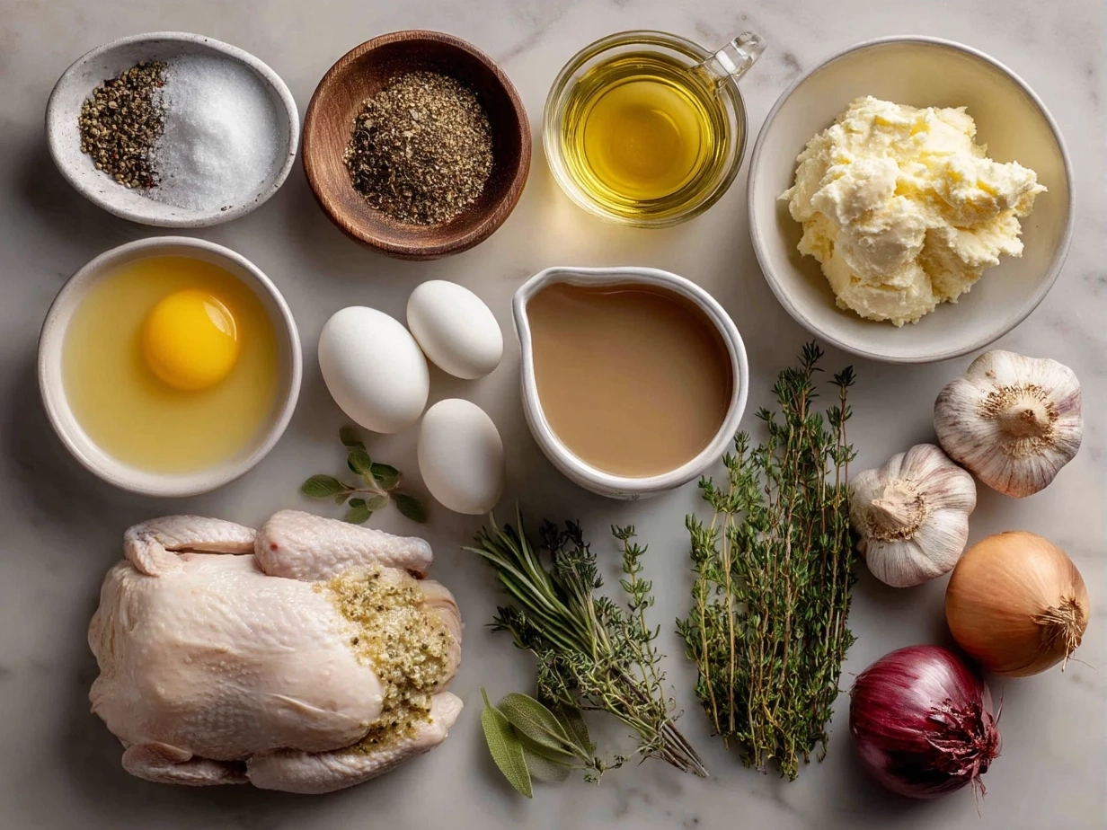 Ingredients for Crockpot Chicken Gravy laid out on a kitchen surface