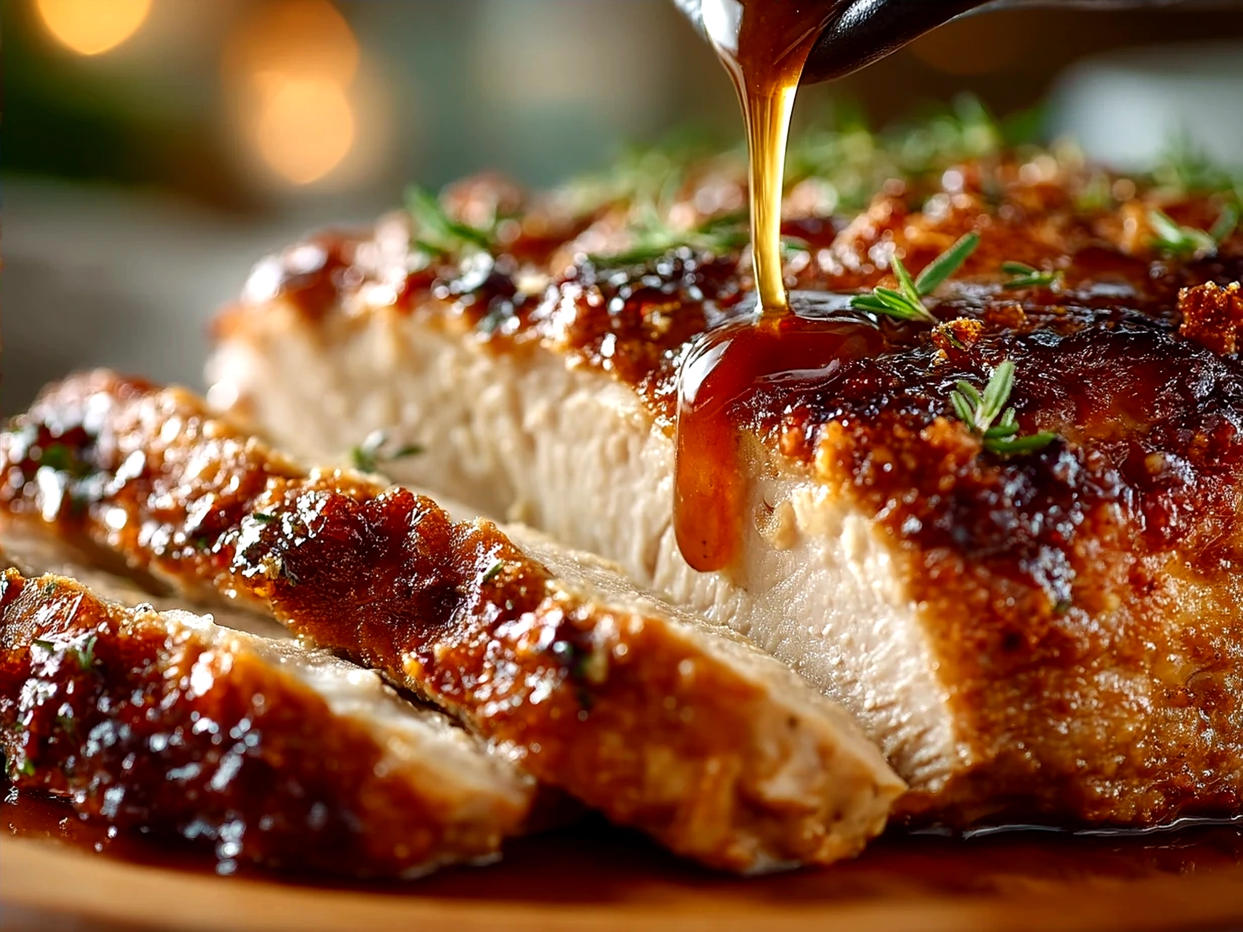 Finished Crock Pot Turkey Breast served with sides