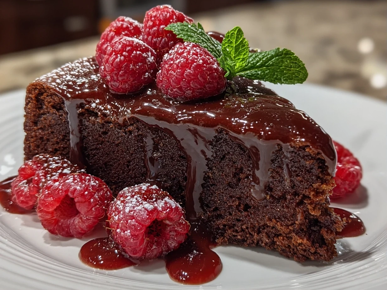 Delicious Chocolate Raspberry Cake close-up