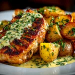 Delicious home-cooked chicken and potatoes with Dijon sauce