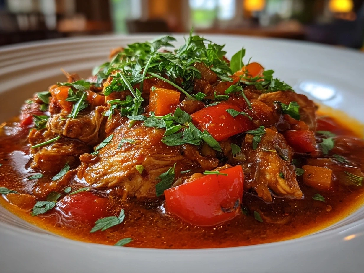 Close-up of delicious slow cooker chicken cacciatore.