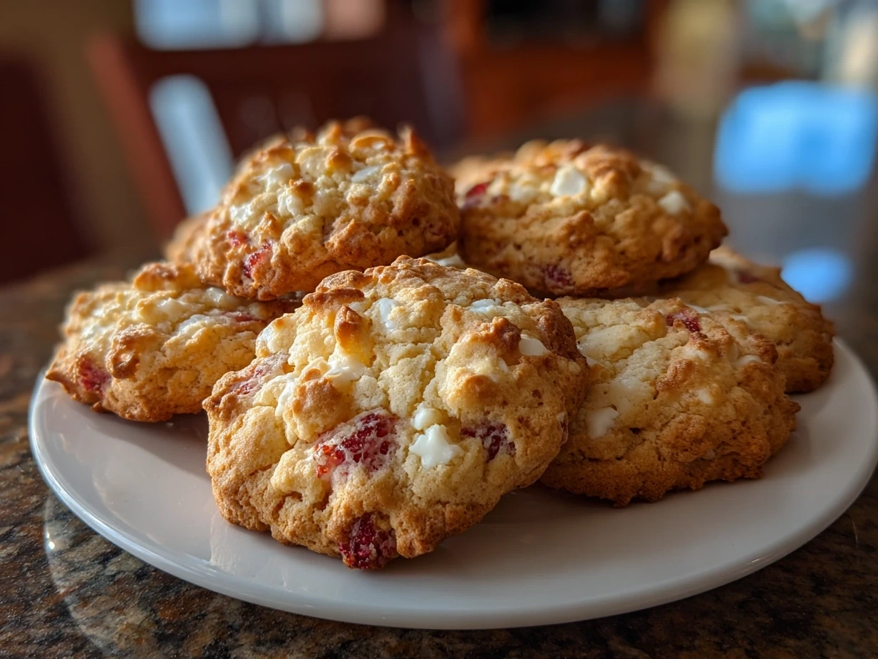 Finished Strawberry Crunch Cookies on a plate
