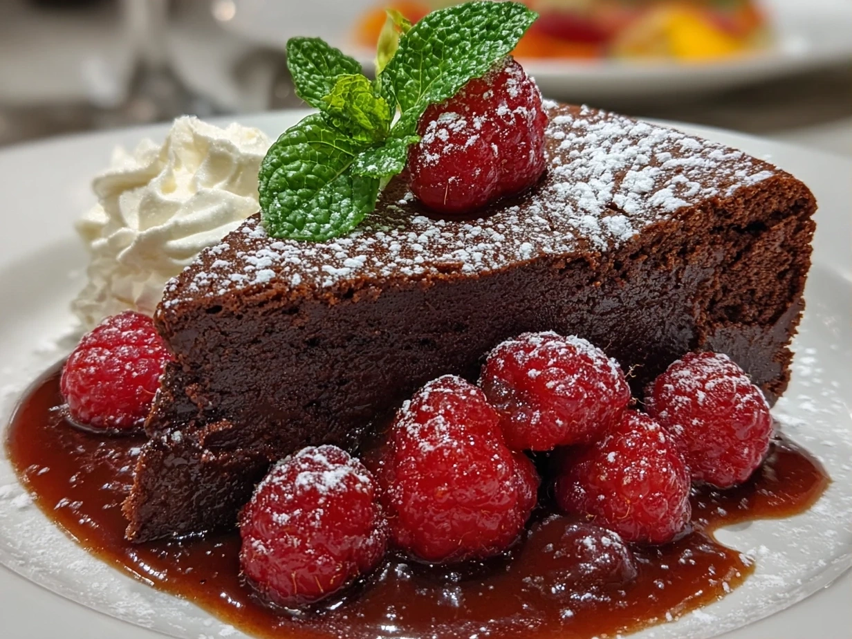 Close-up of freshly prepared Chocolate Raspberry Cake showing rich chocolate layers and raspberry ganache