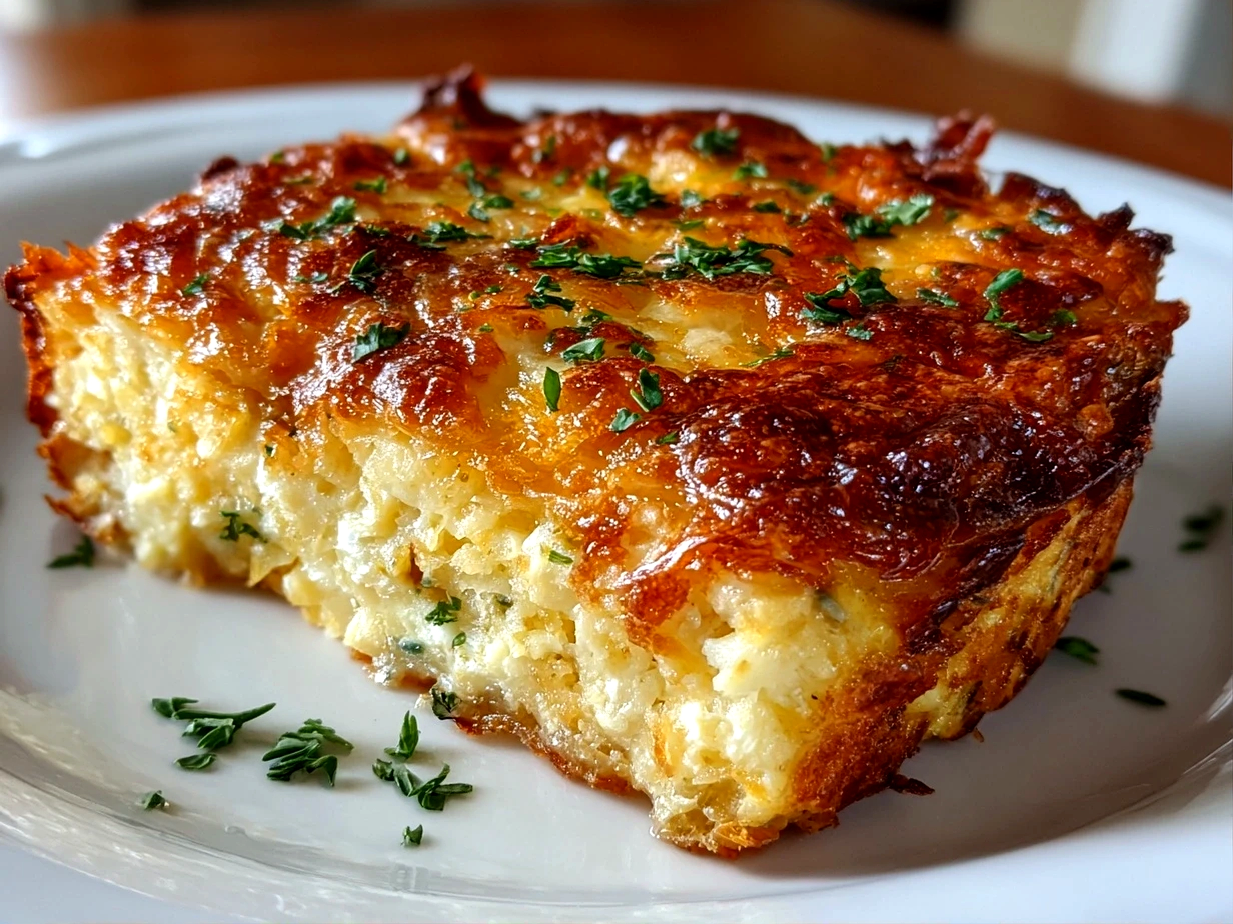 Freshly prepared Hashbrown Breakfast Casserole close-up
