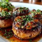 Freshly prepared stuffed mushrooms close-up