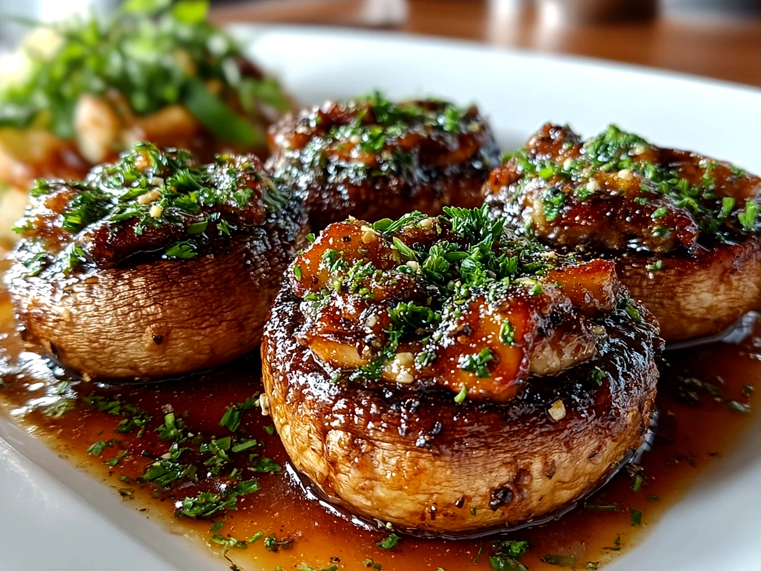 Freshly prepared stuffed mushrooms close-up