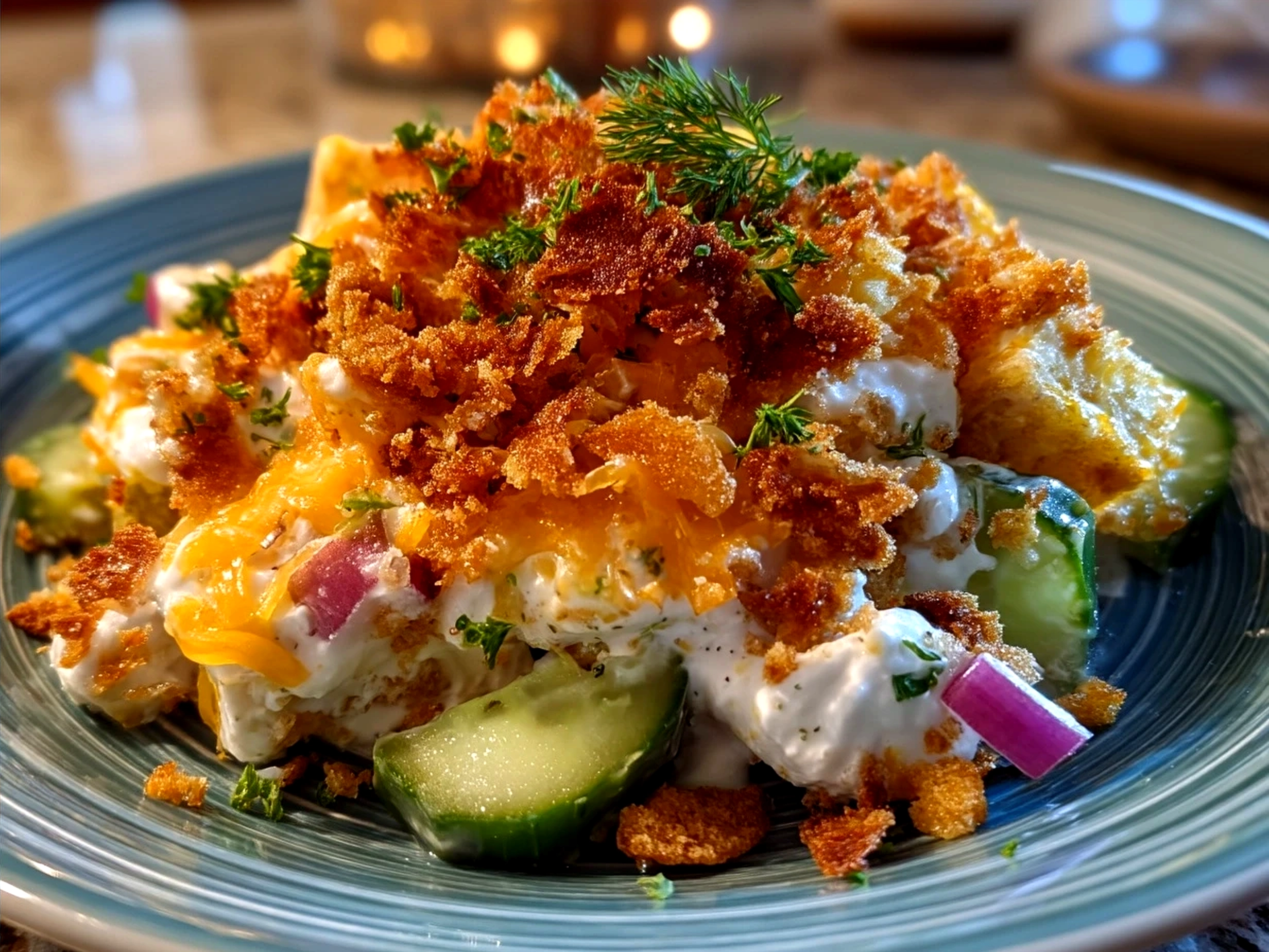 Southern Georgia cracker salad served in a clear glass bowl garnished with green onions