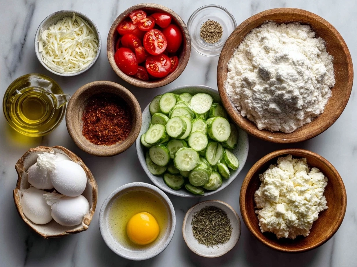Ingredients for Georgia cracker salad including cheddar cheese, crushed saltines, mayonnaise, sour cream, green onions, and spices