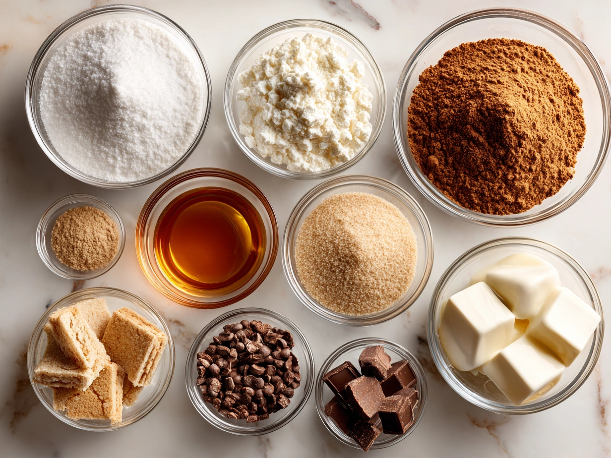 Ingredients for Gingerbread Crinkle Cookies including flour, spices, sugars, butter, molasses, and powdered sugar
