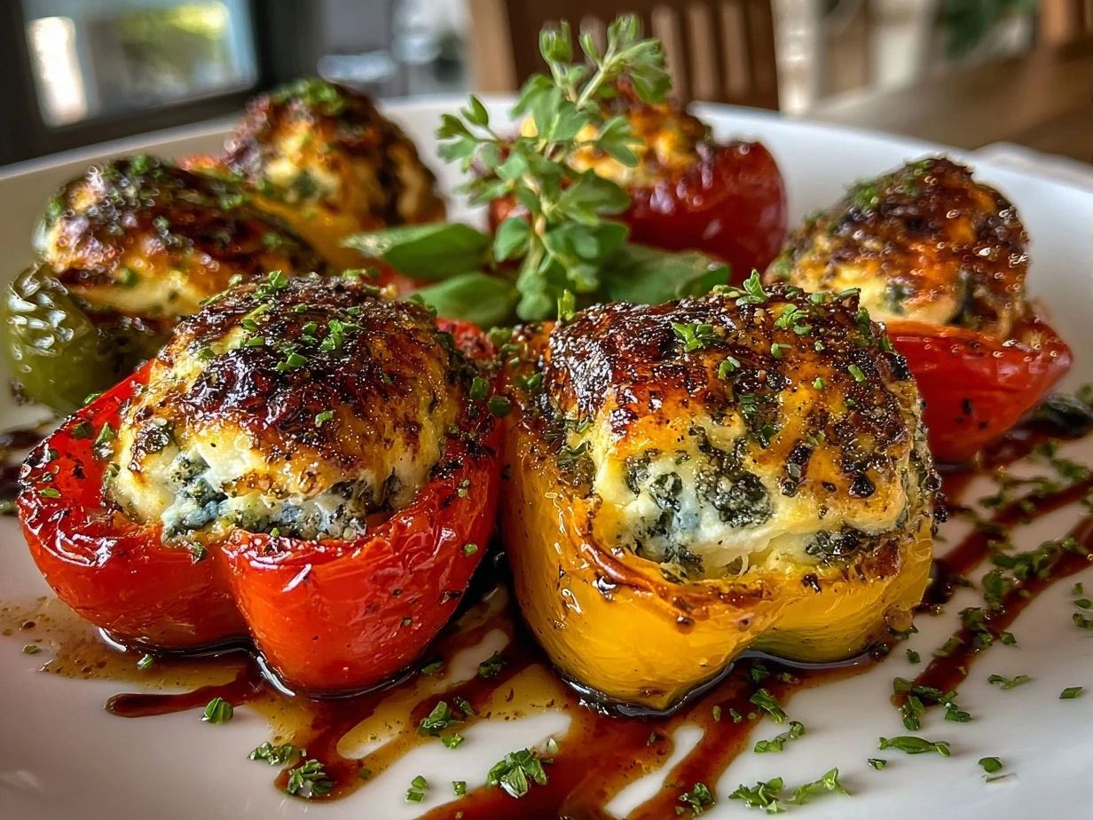 Goat Cheese Stuffed Mini Peppers plated and ready to eat