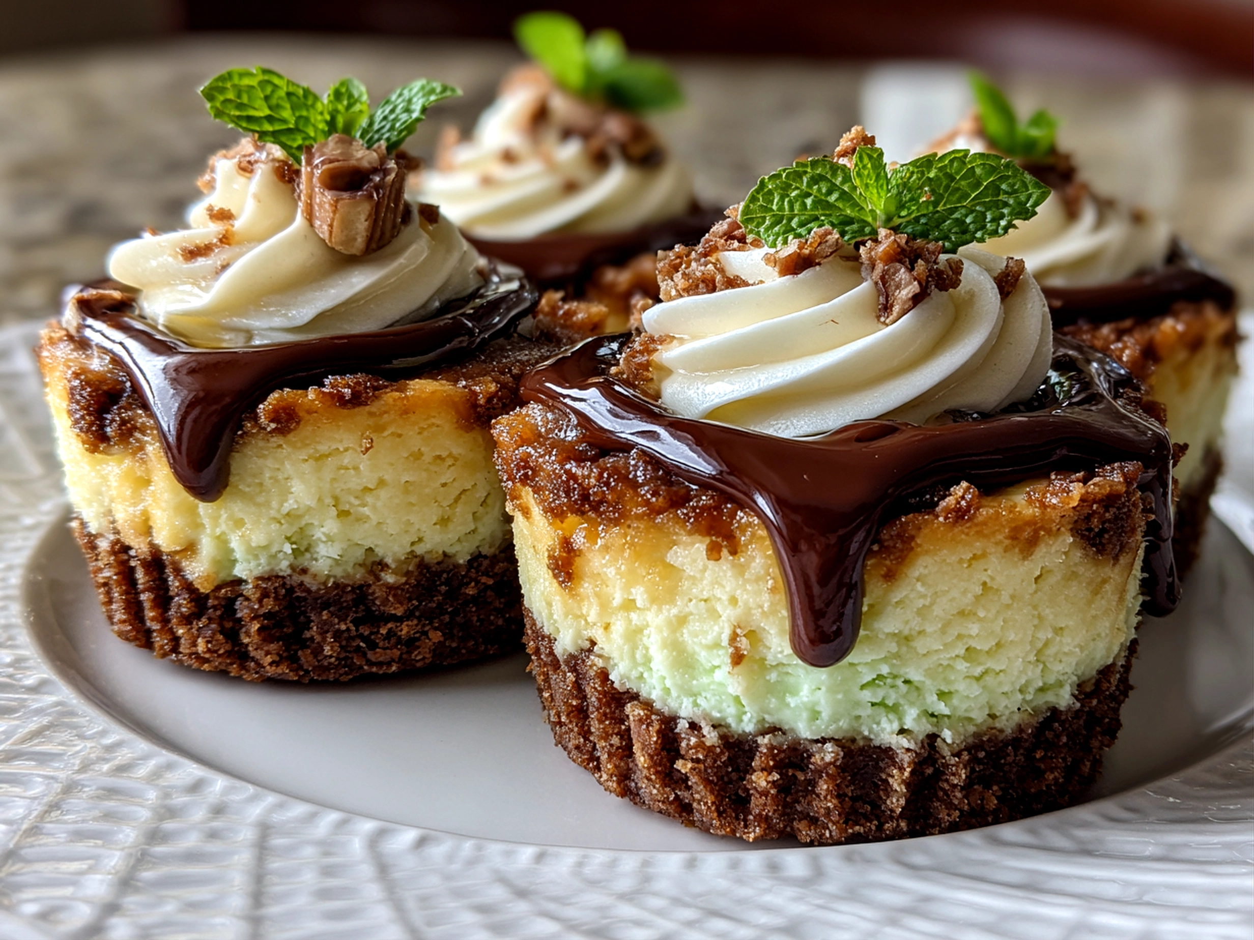 Homemade Andes Mint Mini Cheesecakes