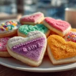 Homemade Valentine Sugar Cookies on White Marble