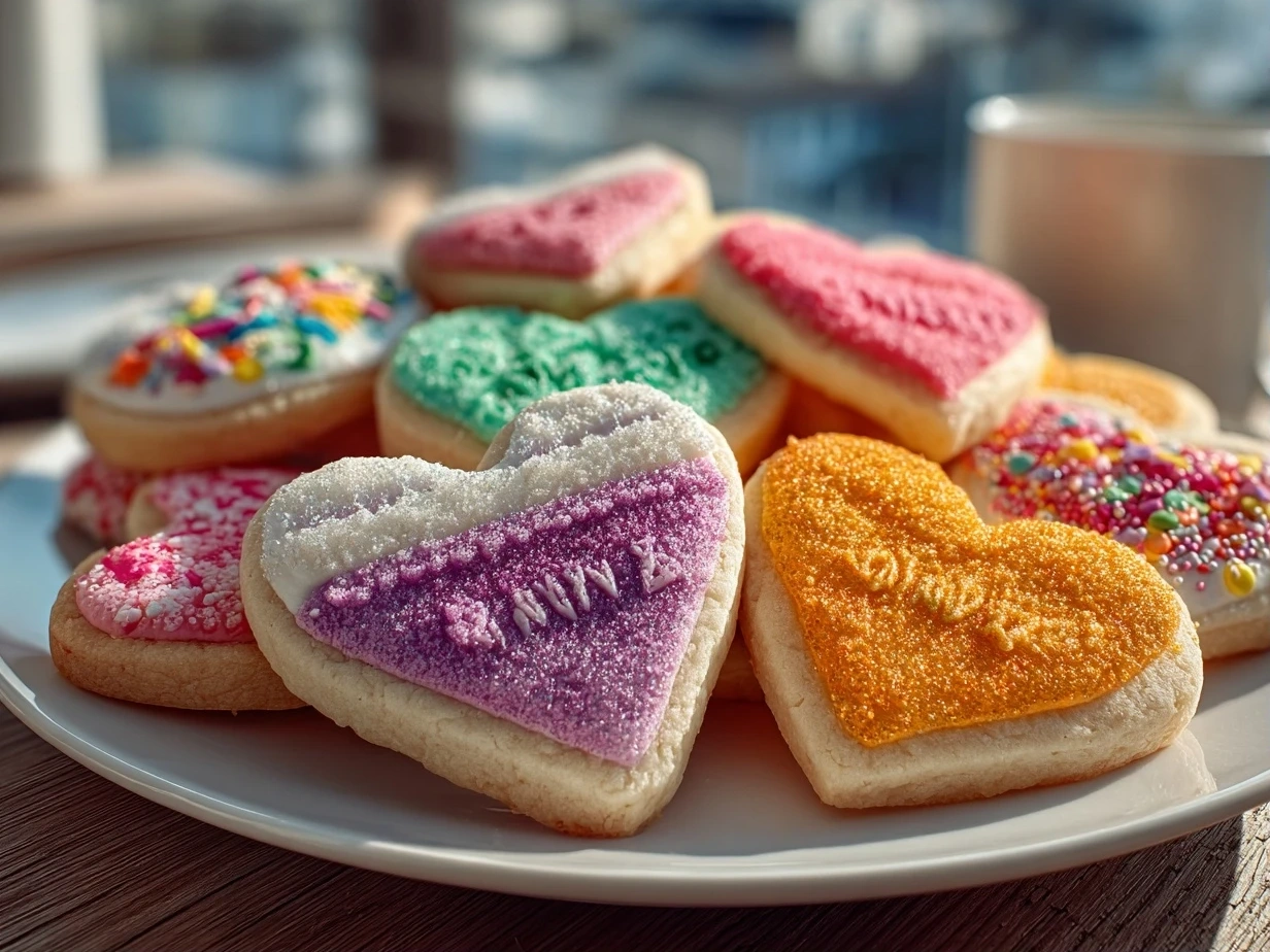 Homemade Valentine Sugar Cookies on White Marble
