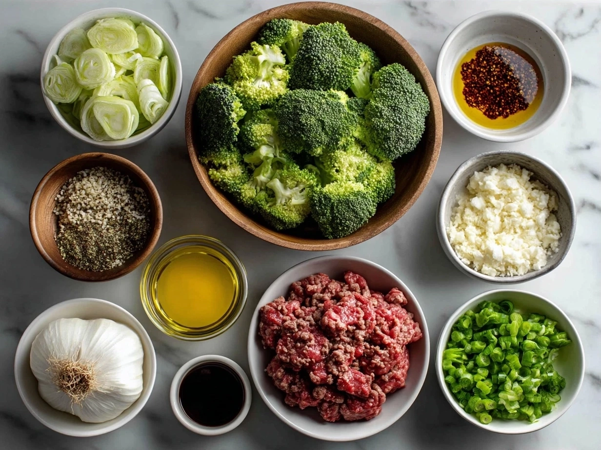 Ingredients for Honey Garlic Ground Beef and Broccoli Stir-Fry