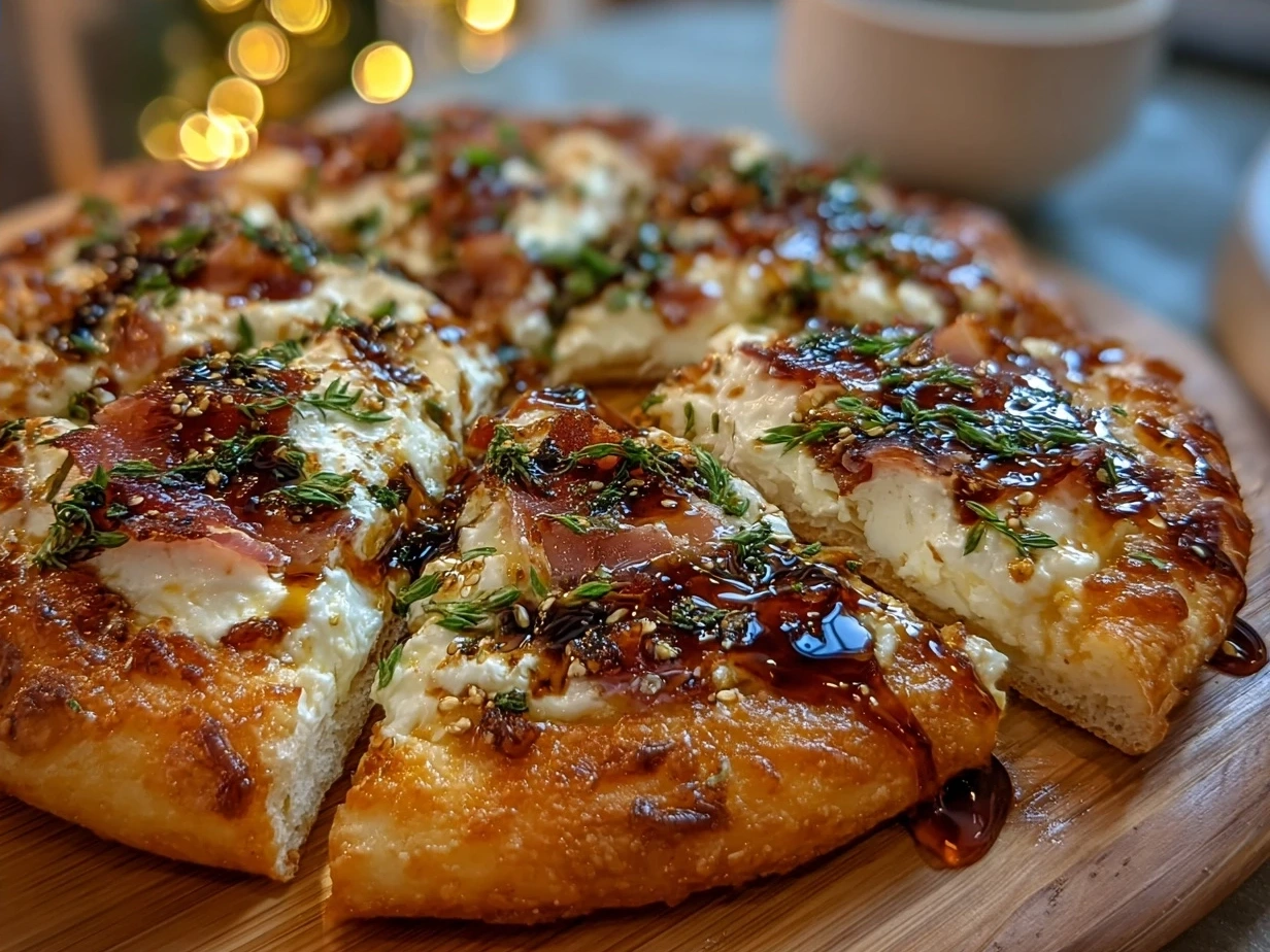 Finished Honey Ricotta Pizza served with salad