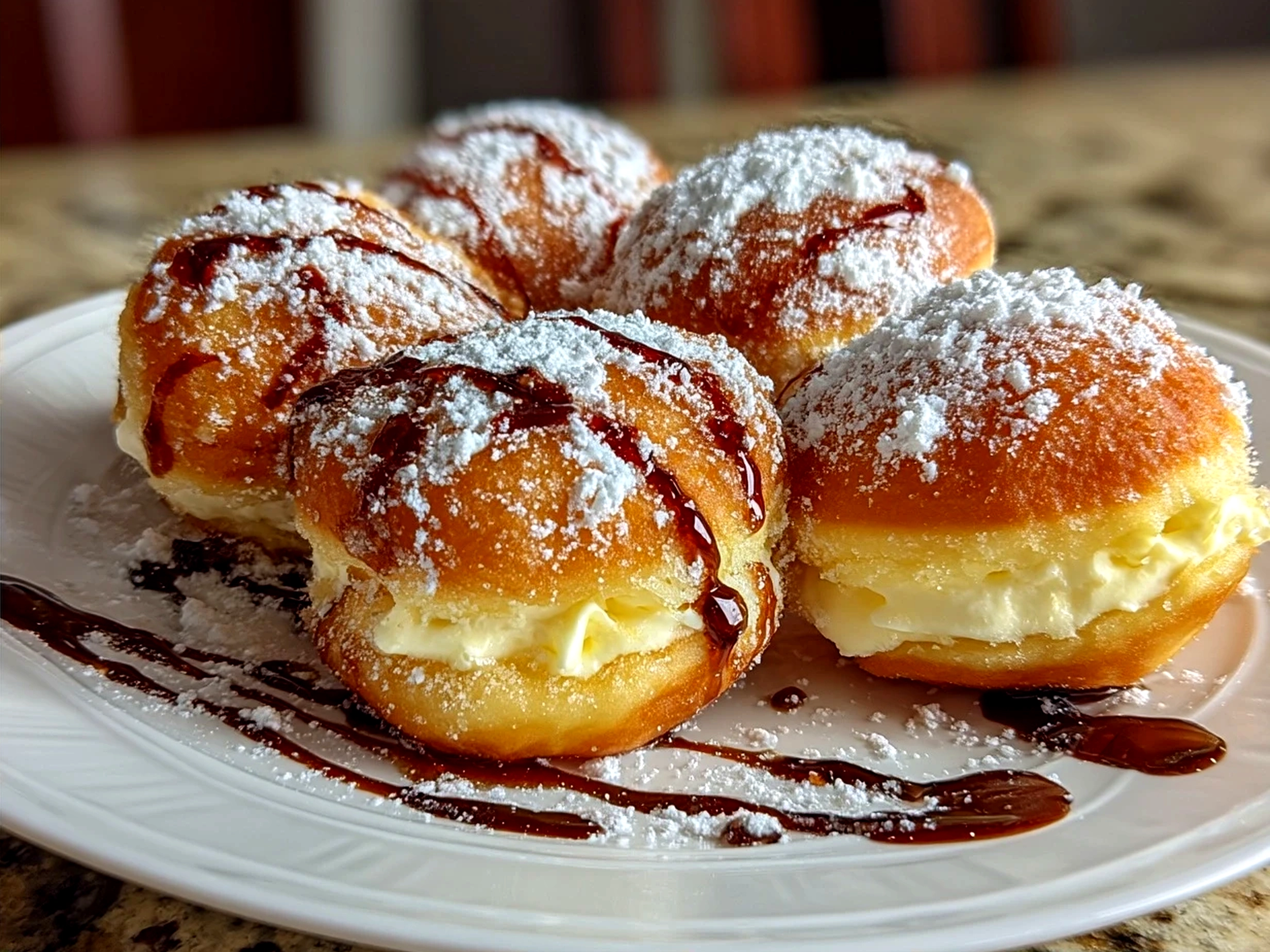Serving Italian Bomboloni Cream Donuts on a rustic wooden board
