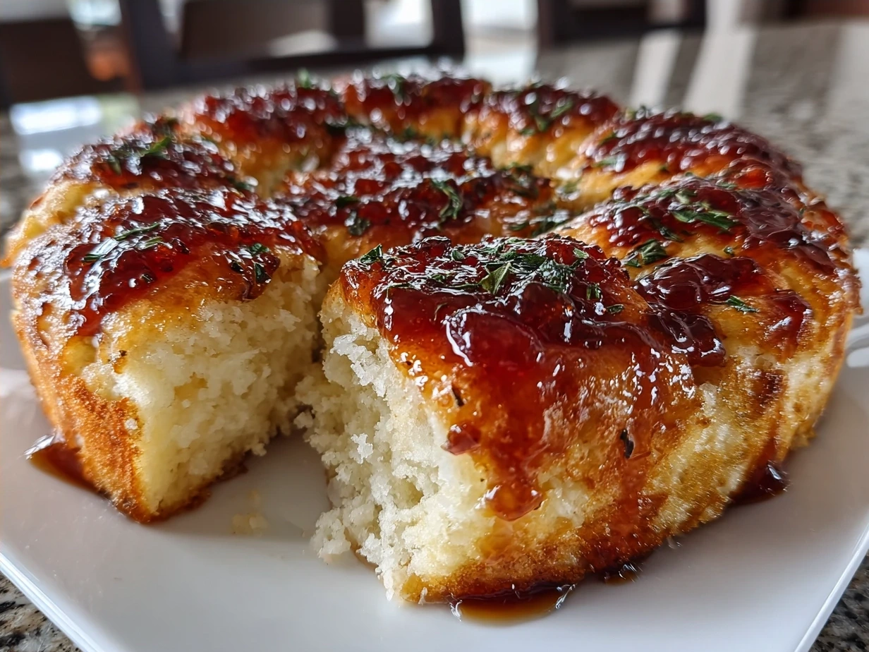 Freshly baked jam donut focaccia with visible jam pockets and sugar topping