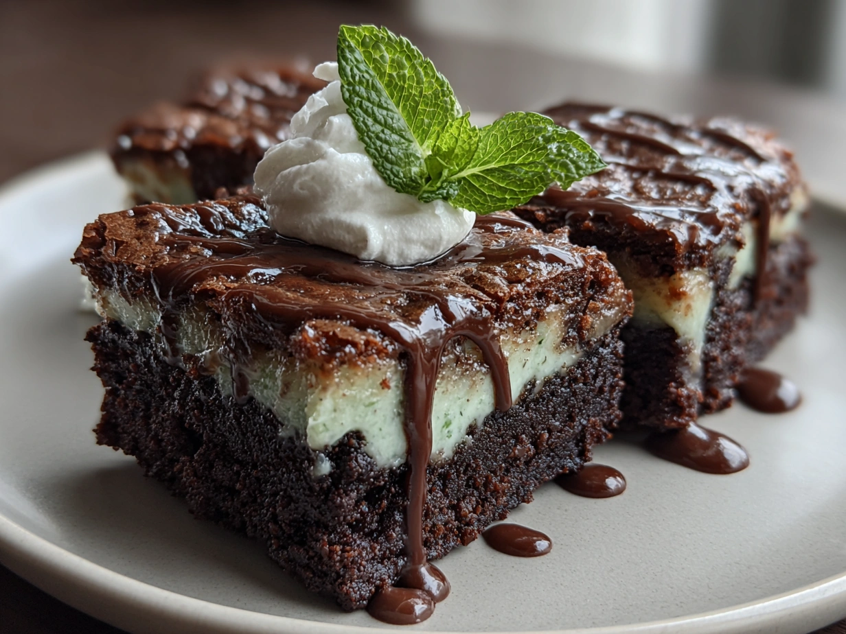 Finished Mint Oreo Brownies fresh from the oven, rich chocolate with mint and Oreo chunks