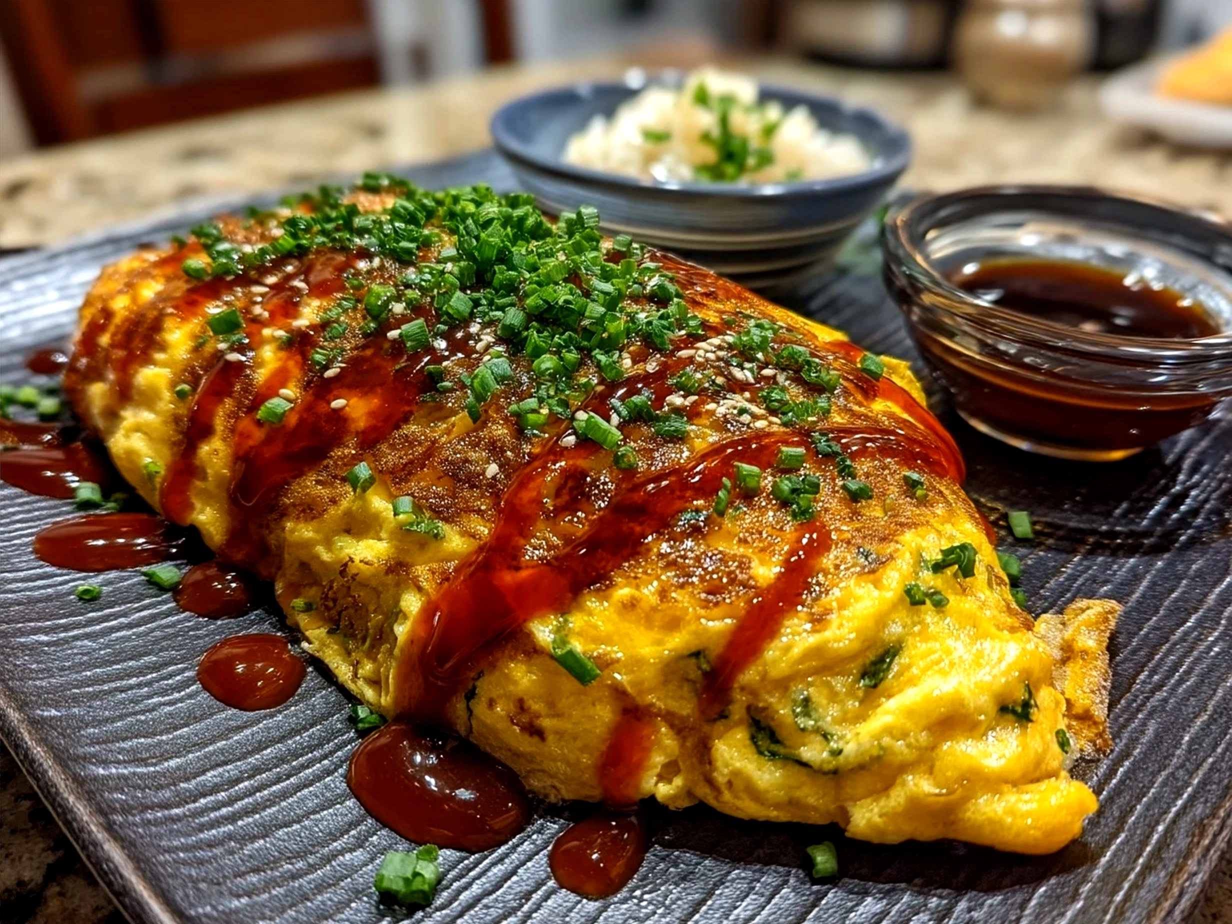 Plated Omurice Japanese Rice Omelet ready to serve