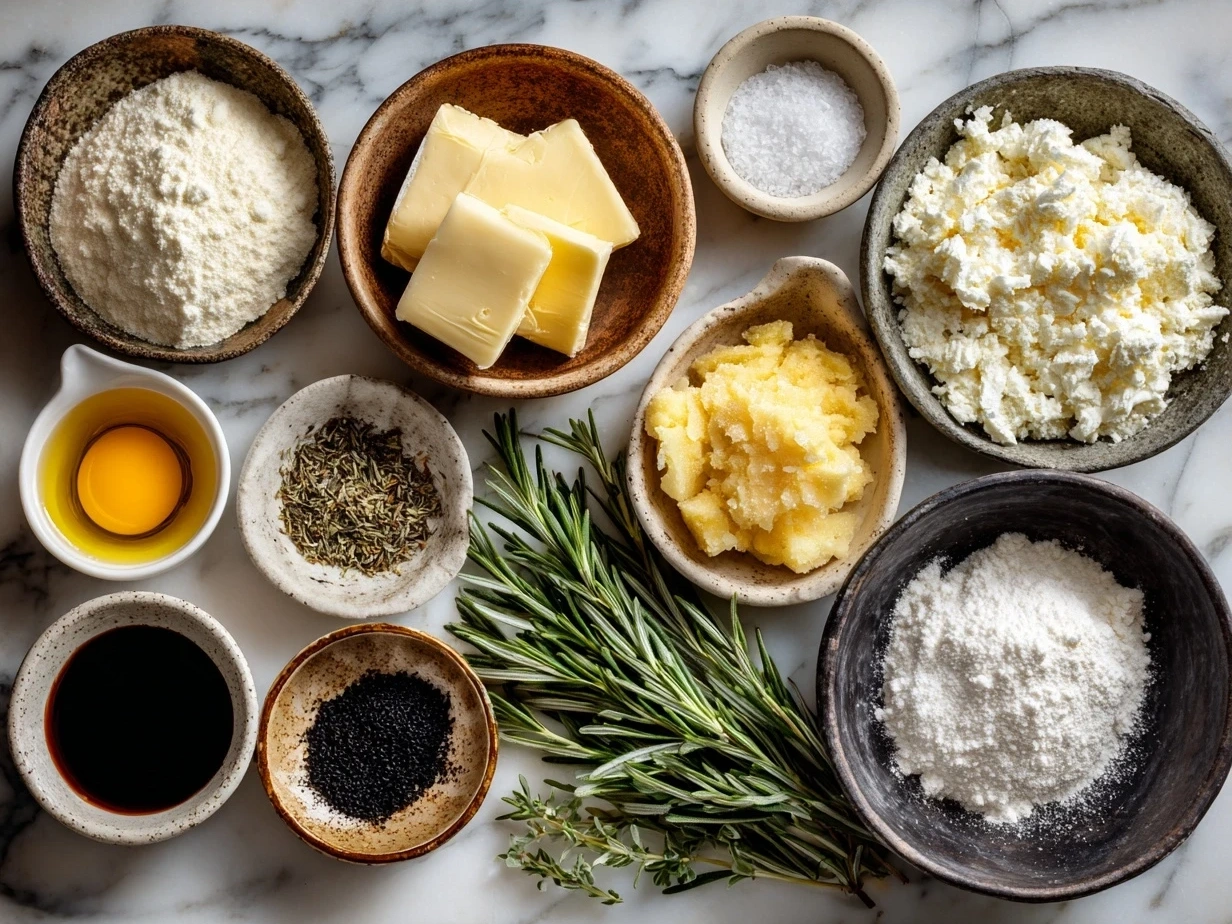 Ingredients for Parmesan Potatoes including Yukon Gold potatoes, Parmesan cheese, garlic, olive oil, and herbs