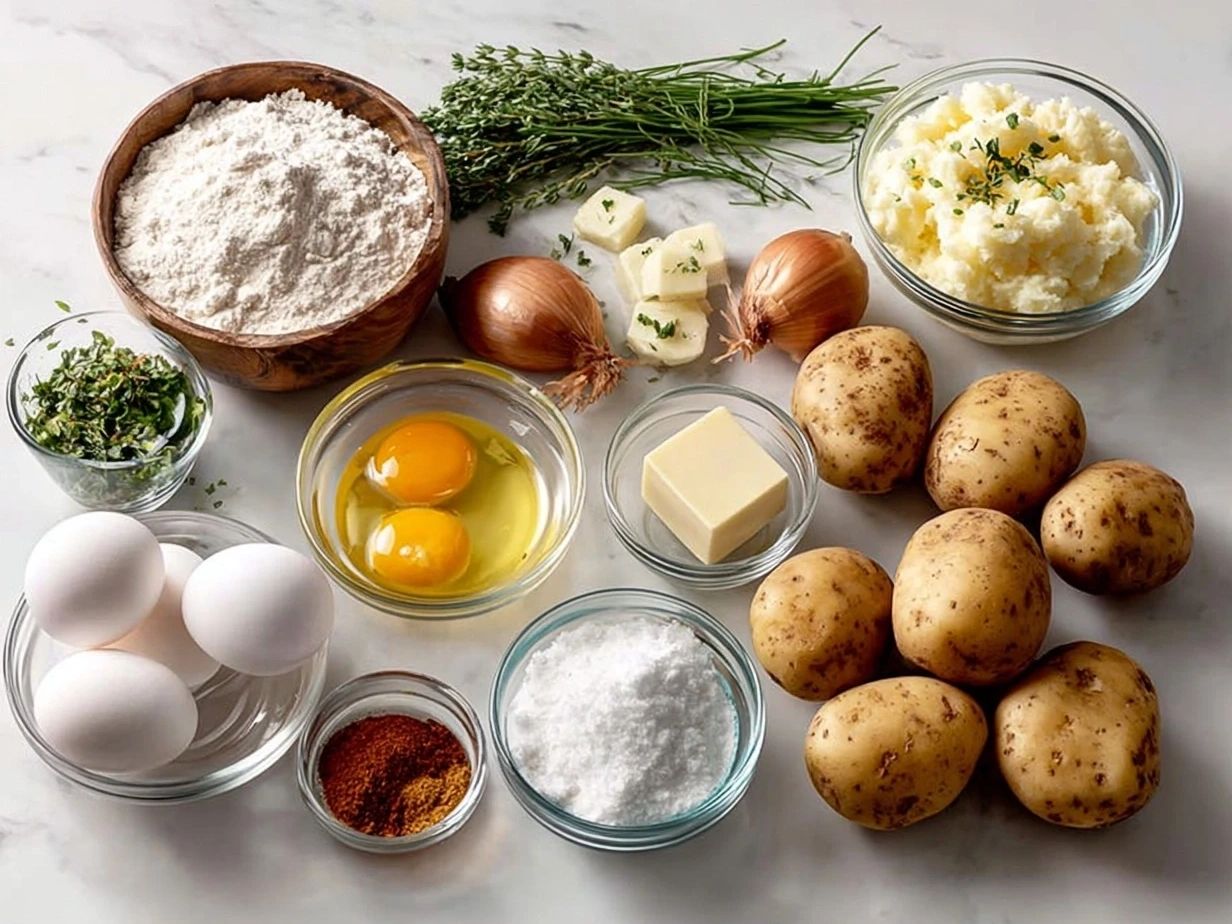 Raw ingredients laid out for making Cajun Scalloped Potatoes