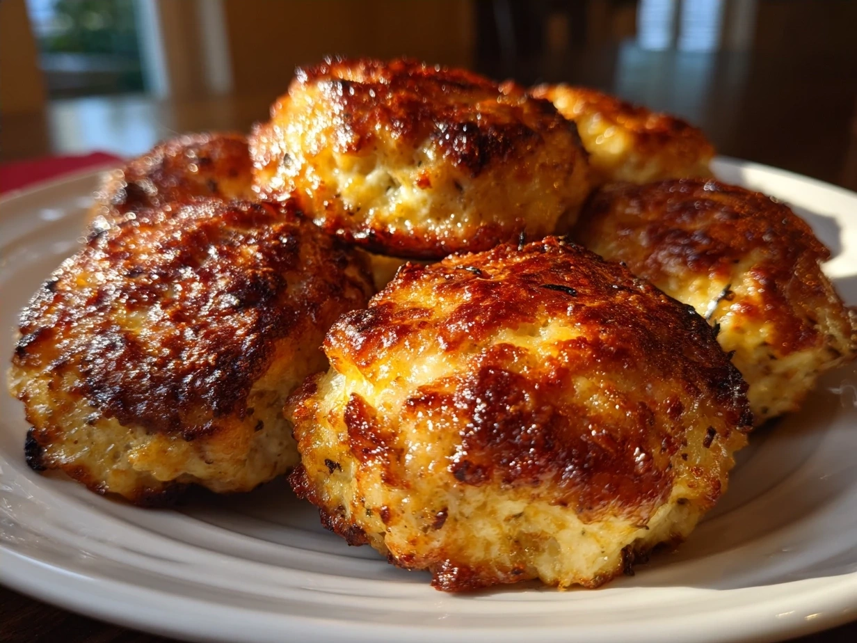Served platter of Rotel cream cheese sausage balls garnished with fresh parsley